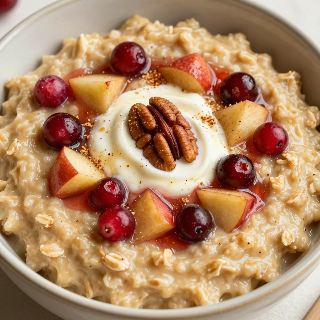Warm Spiced Apple and Cranberry Oatmeal for January Holiday Vibes