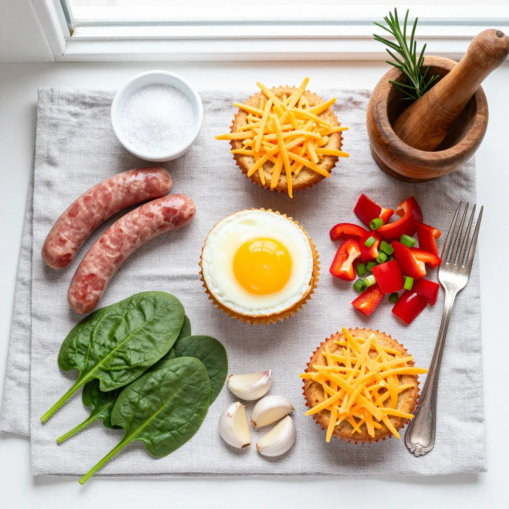 All ingredients for Sausage and Egg Breakfast Muffins