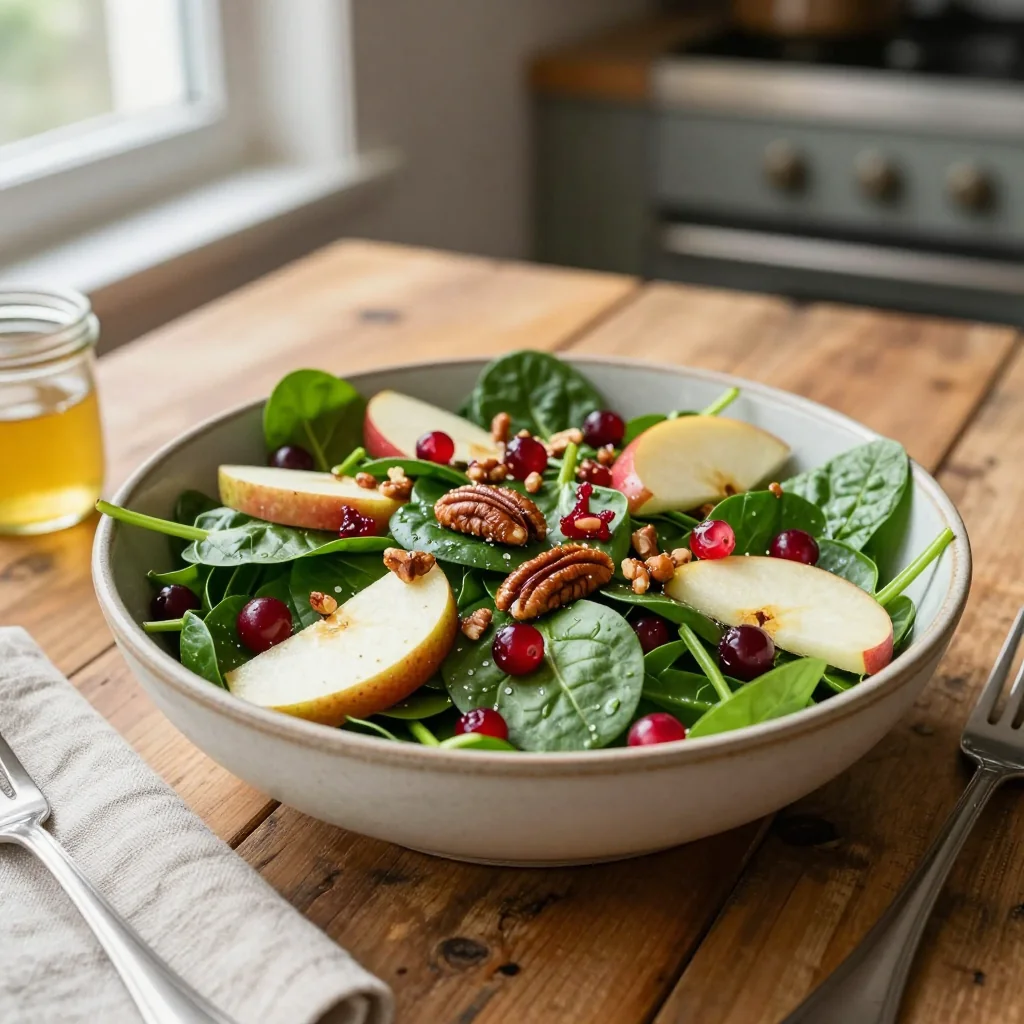 Apple Cranberry Spinach Salad with Candied Pecans