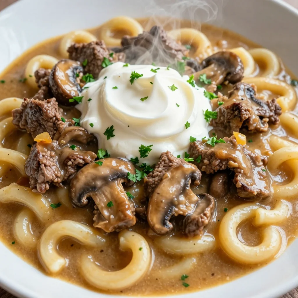 Cozy Beef Stroganoff with Sour Cream and Egg Noodles