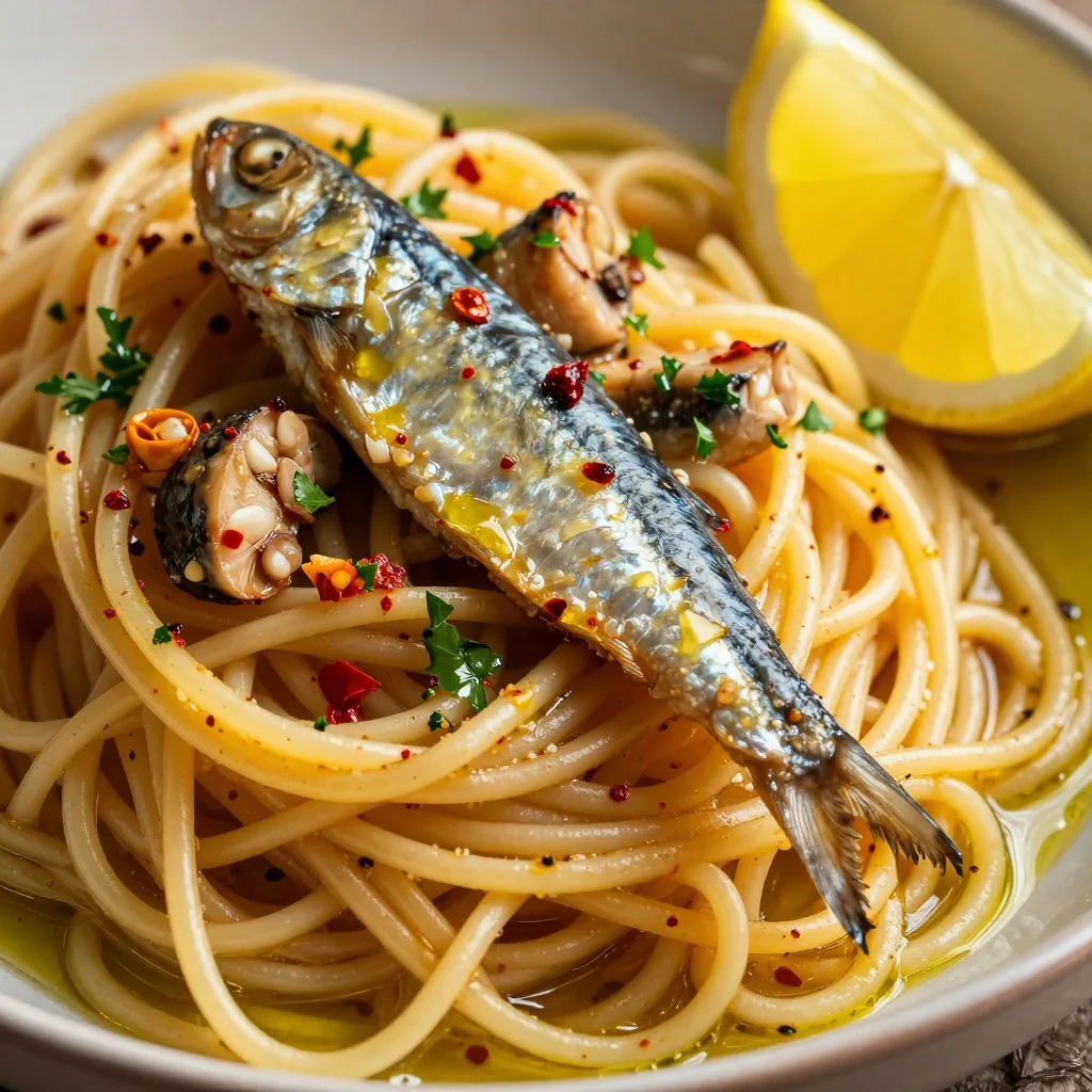 Pantry Clean Out Pasta with Sardines and Chili Flakes