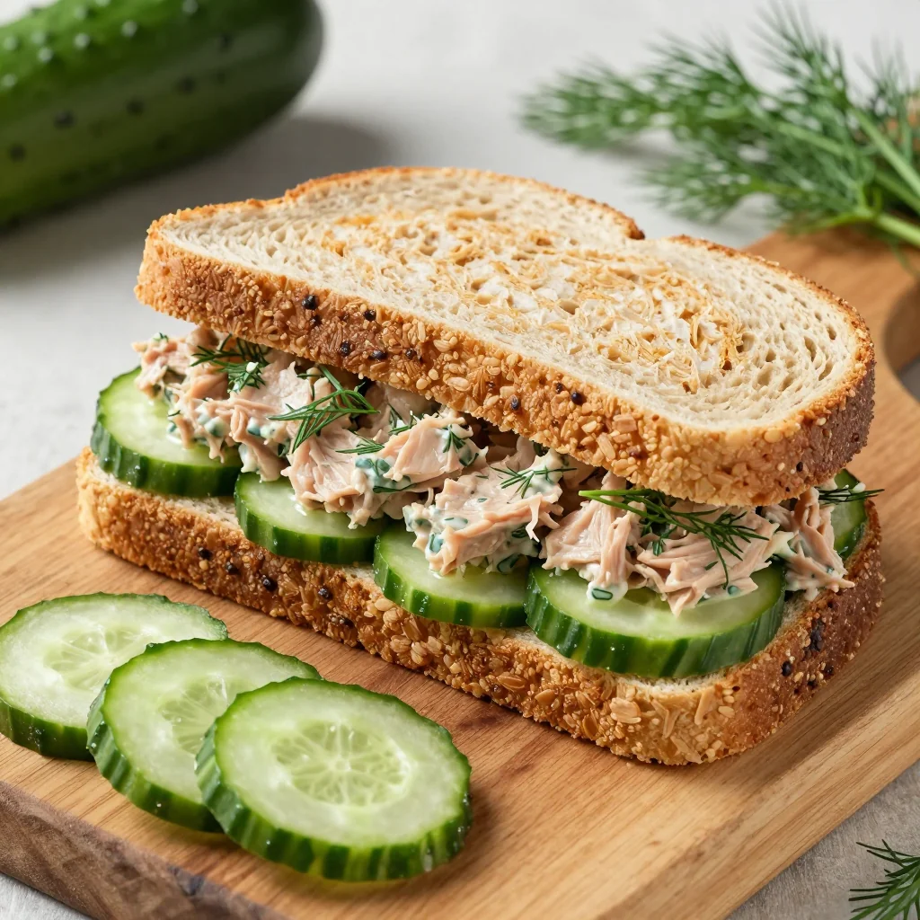 Pantry Clean Out Tuna and Cucumber Sandwiches on Whole Wheat Bread