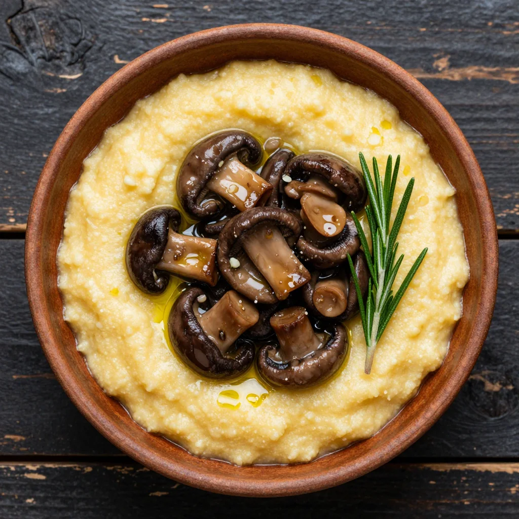 Creamy Polenta with Mushrooms for Winter Breakfast