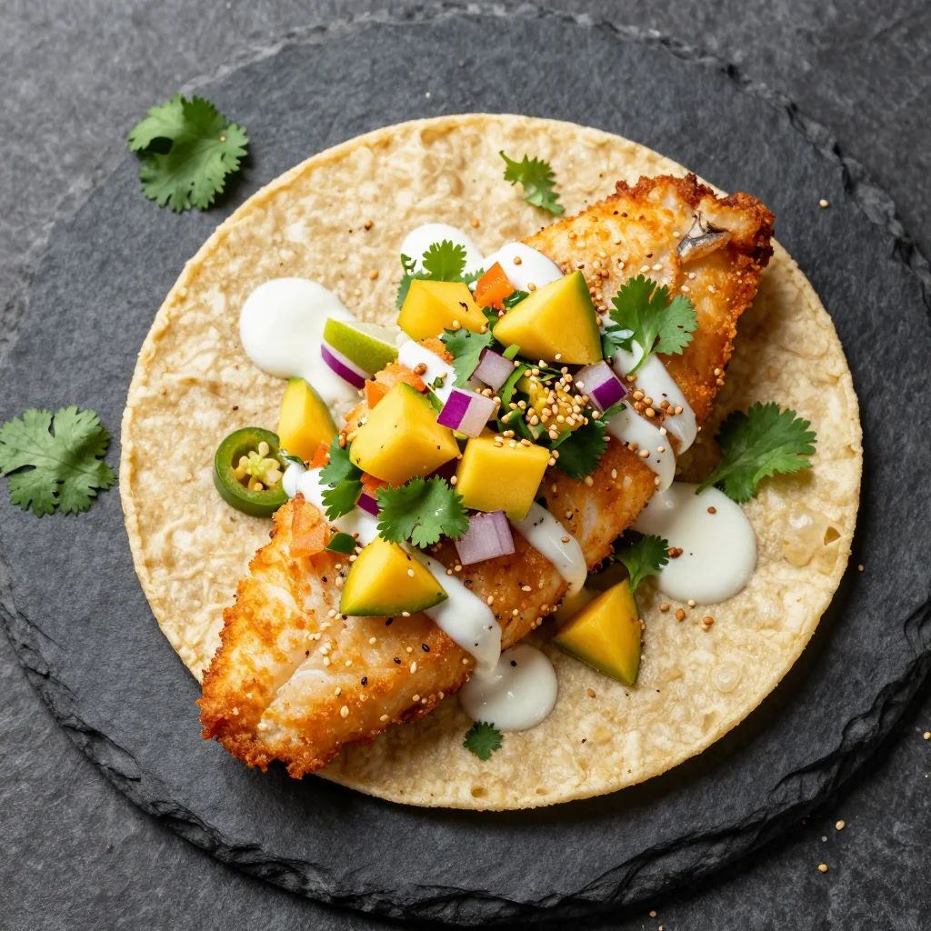 Crispy Fish Tacos with Mango Salsa and Lime Crema