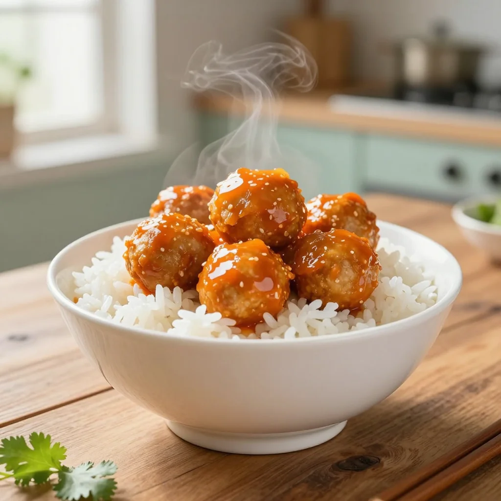 Orange Chicken Meatballs with White Rice