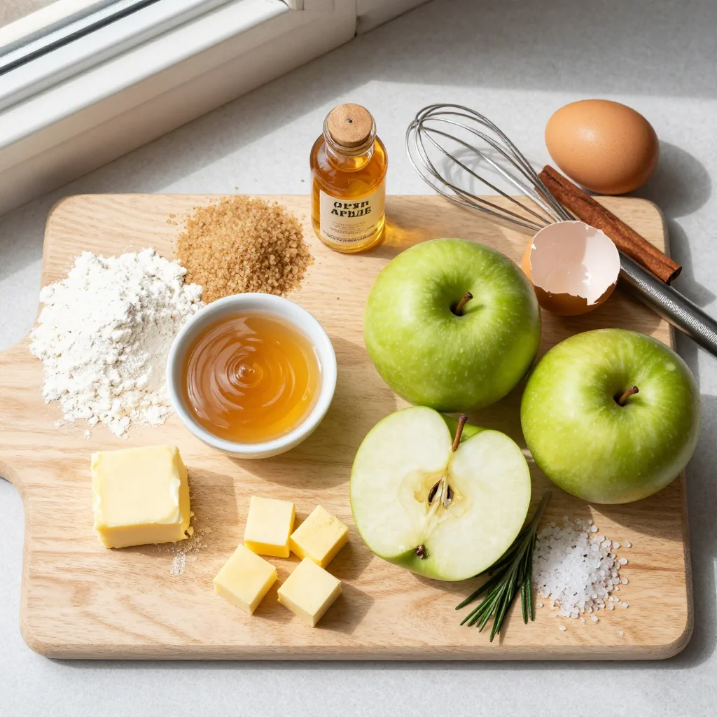 All ingredients for Irish Apple Cake with Whiskey Caramel Sauce