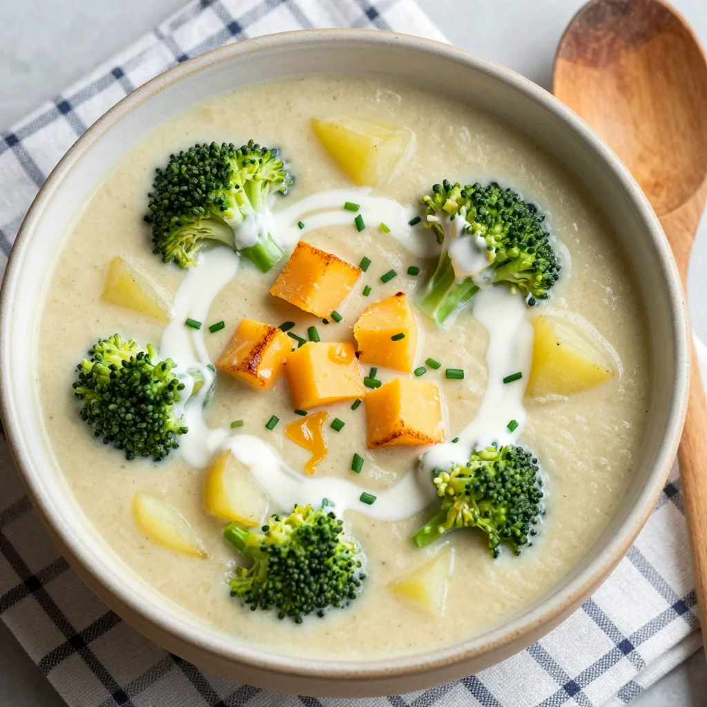 Creamy Broccoli Potato Soup with Cheddar Bites