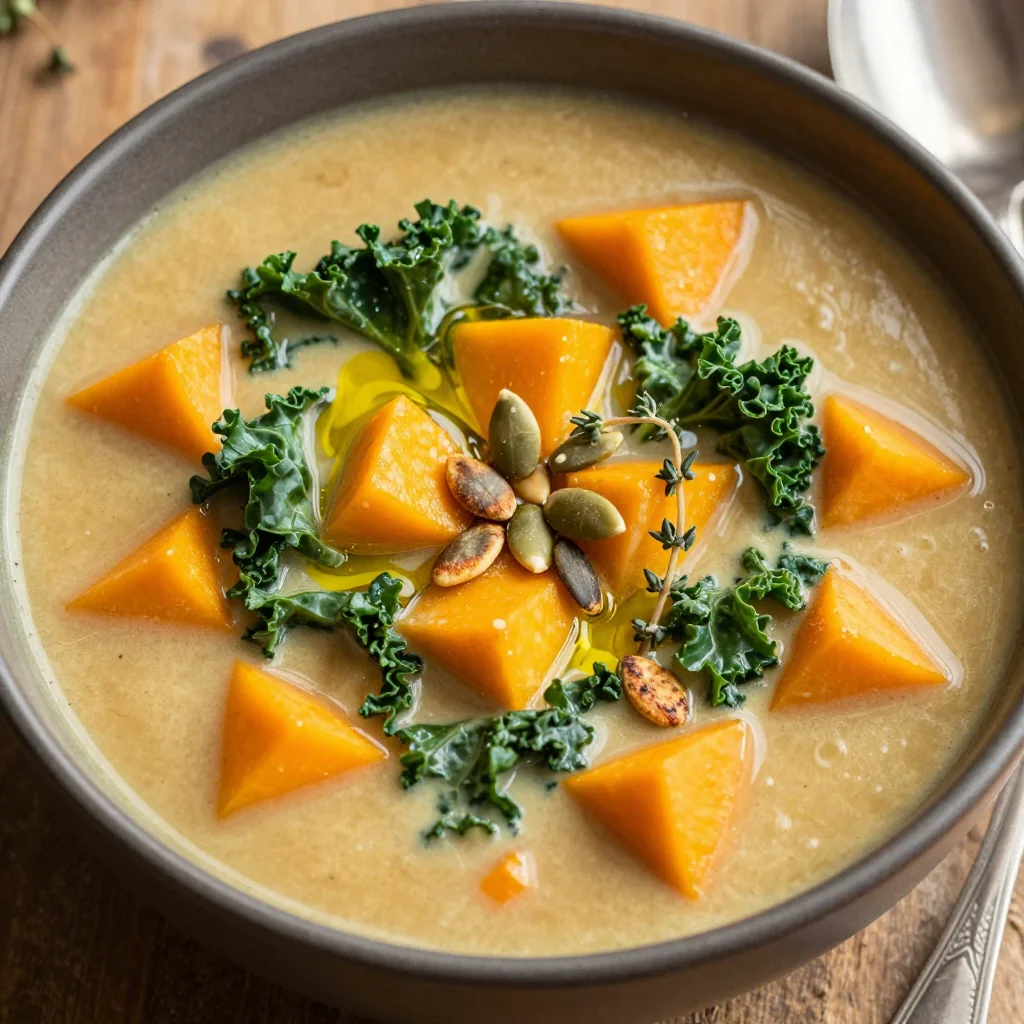 warm autumn vegetable and kale soup for january cold days