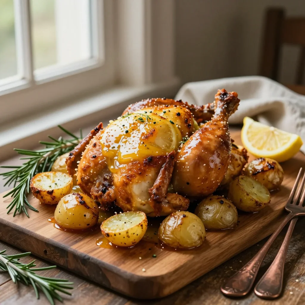 Lemon Garlic Roast Chicken with Baby Potatoes