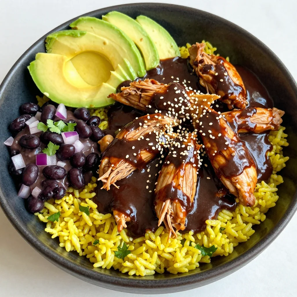 Meal Prep Chicken Mole Bowl with Rice and Beans