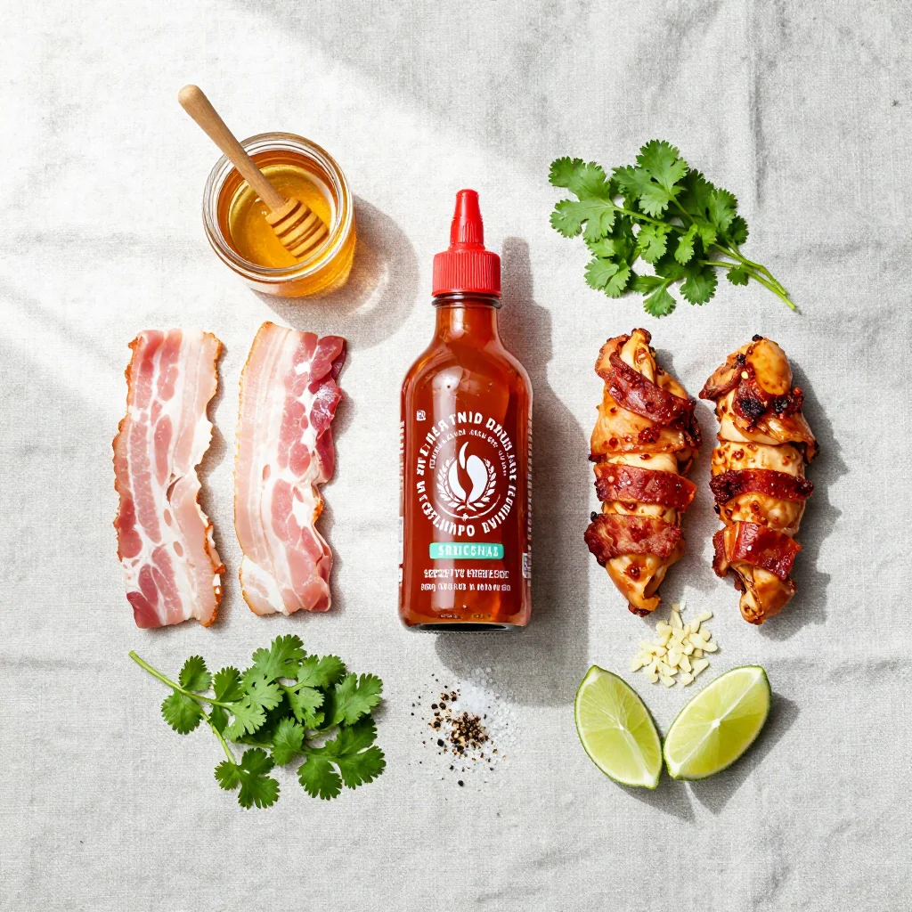 All ingredients for Sweet and Spicy Bacon Wrapped Chicken Tenders