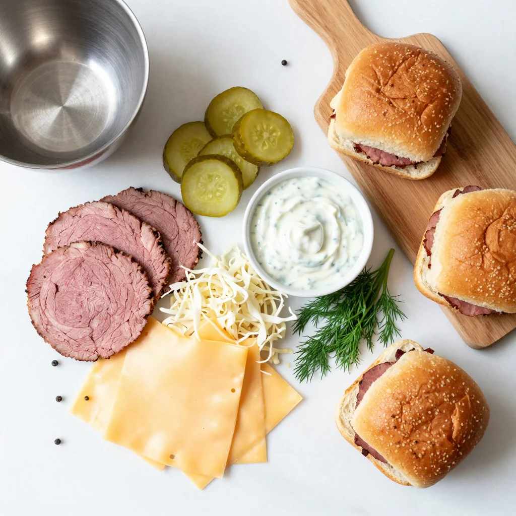 All ingredients laid out for Reuben Sliders