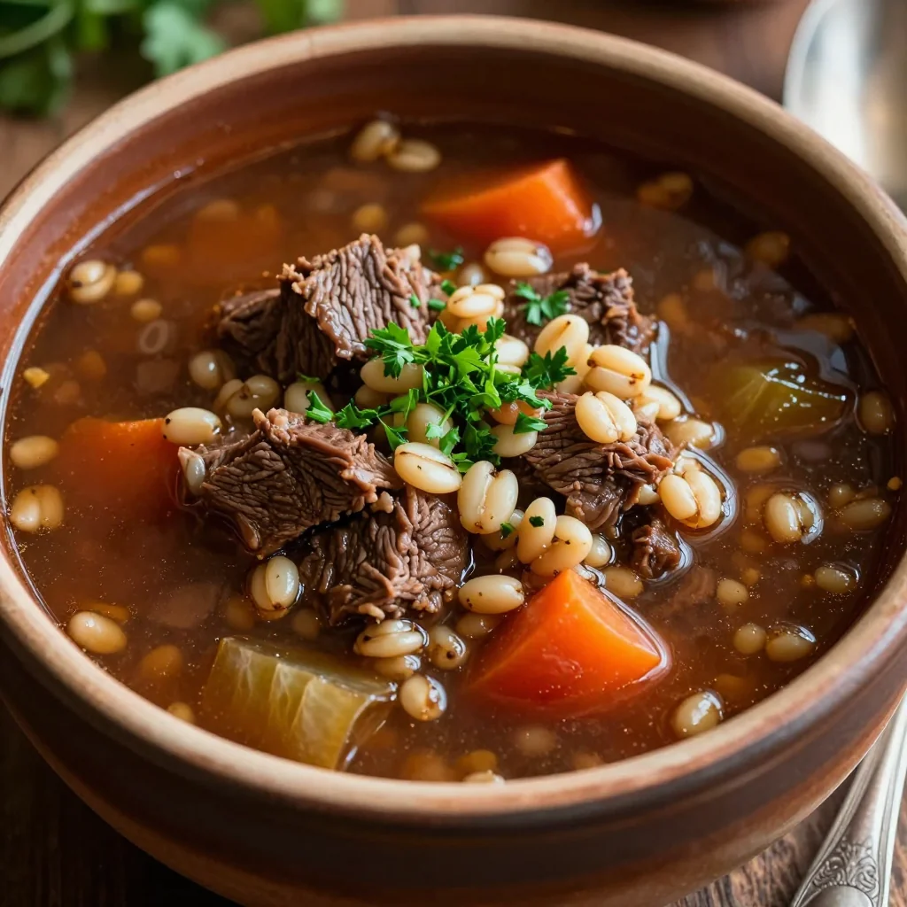 Slow Cooker Beef And Barley Soup With Beef