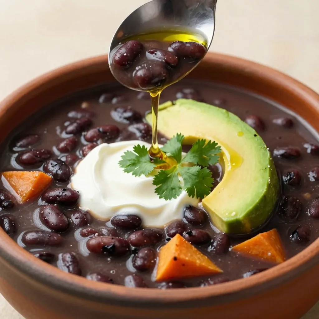 Pantry Clean Out Slow Cooker Black Bean Soup with Avocado
