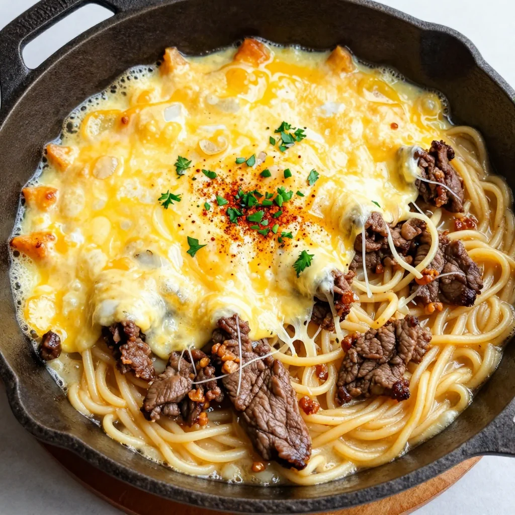 30-Minute Cheesy Beef and Noodle Skillet