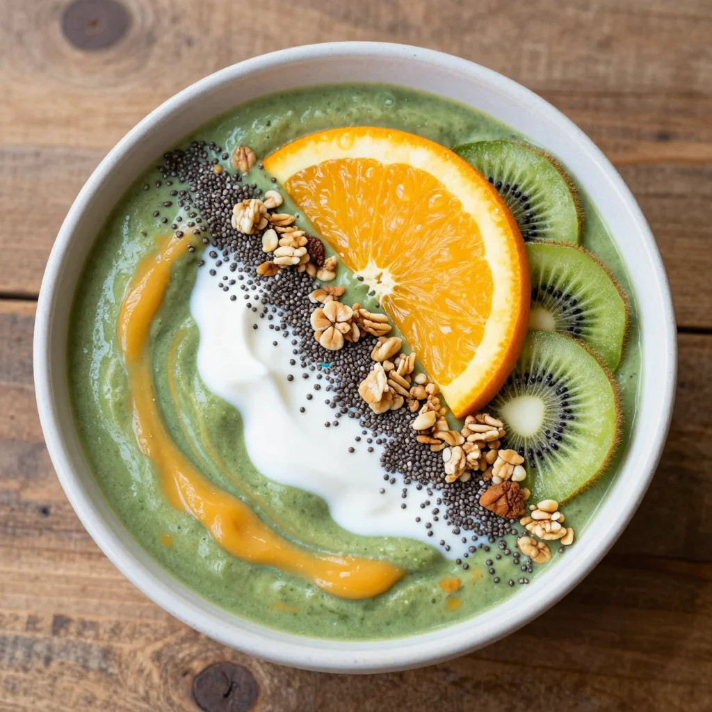 healthy orange and spinach smoothie bowl for slow mornings