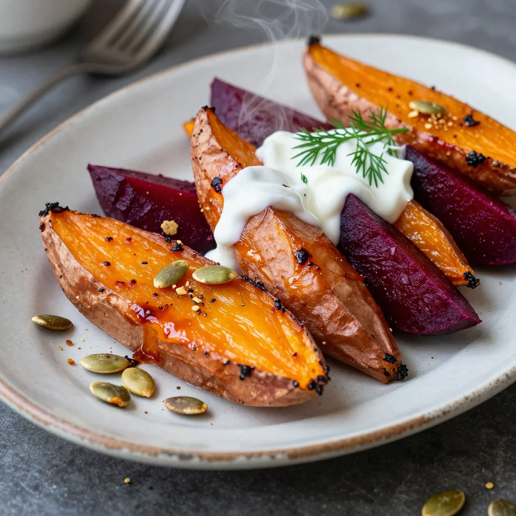 warm roasted sweet potato and beet medley for budget family meals