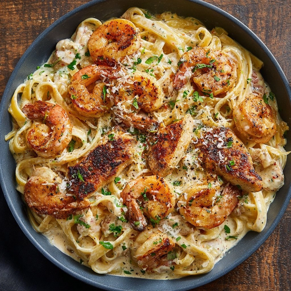 Cajun Chicken and Shrimp Alfre