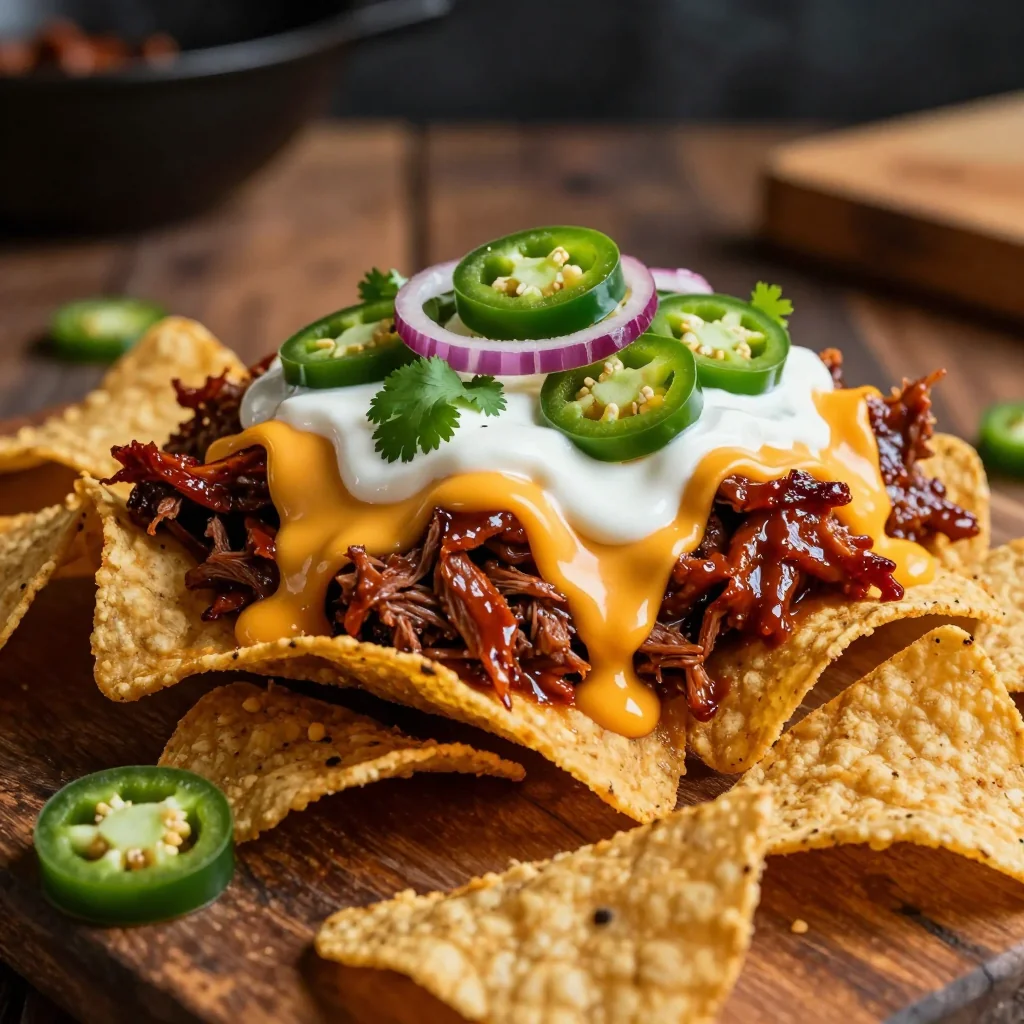 BBQ Pulled Pork Nachos with Cheese Sauce