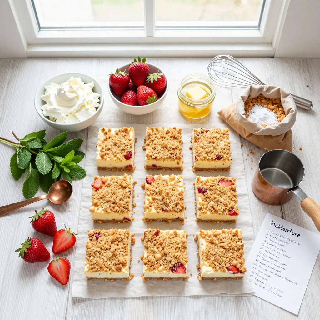 All ingredients for Strawberry Cheesecake Bars with Crumble