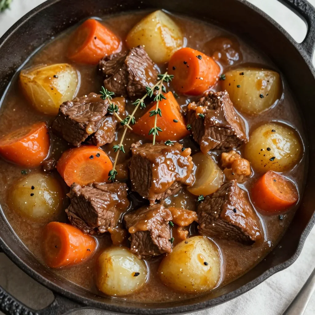 savory slow cooker beef stew with winter vegetables and fresh thyme