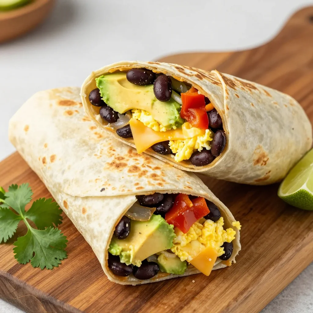 Freezer Prep Breakfast Burritos with Black Beans and Avocado