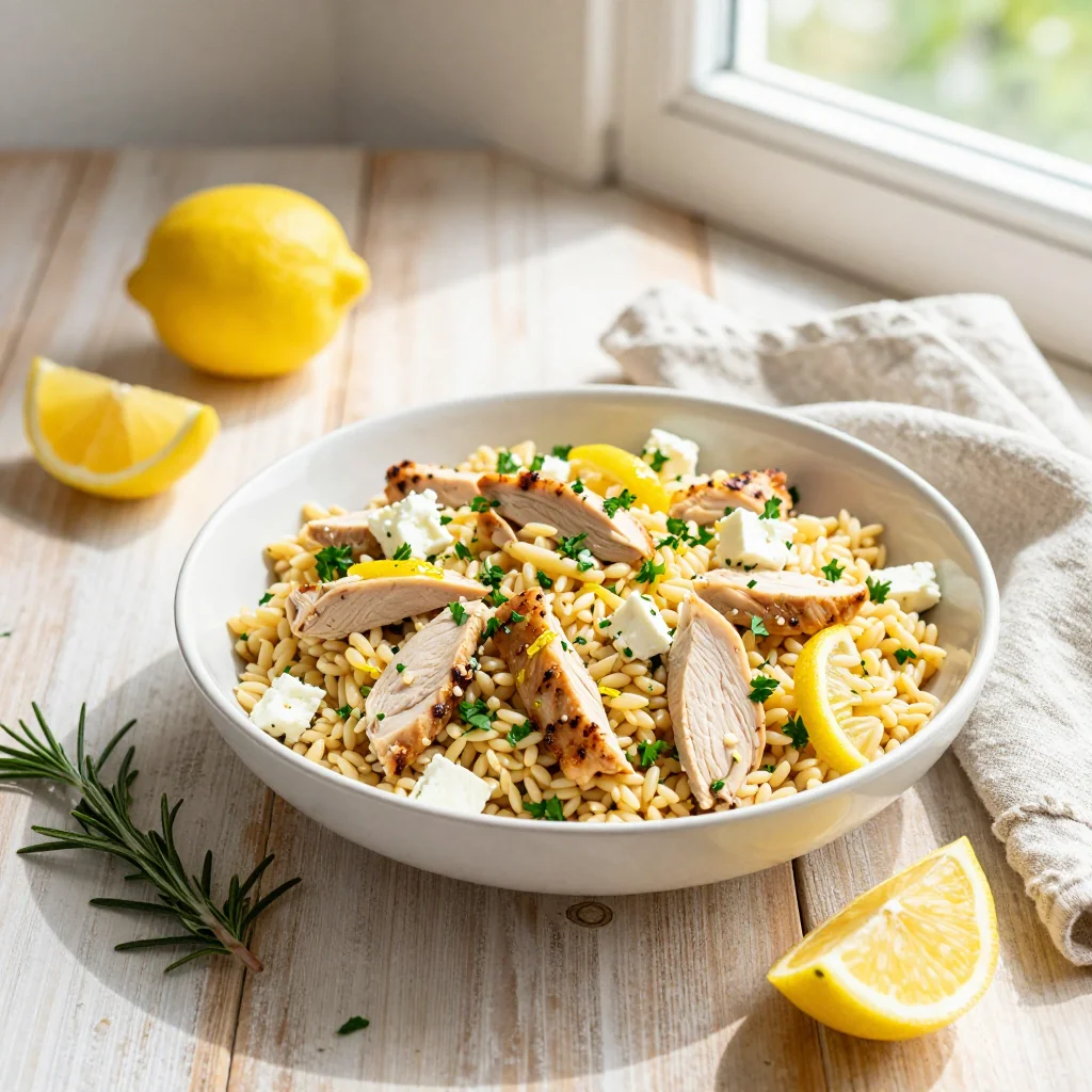 Lemon Chicken Orzo Salad with Feta