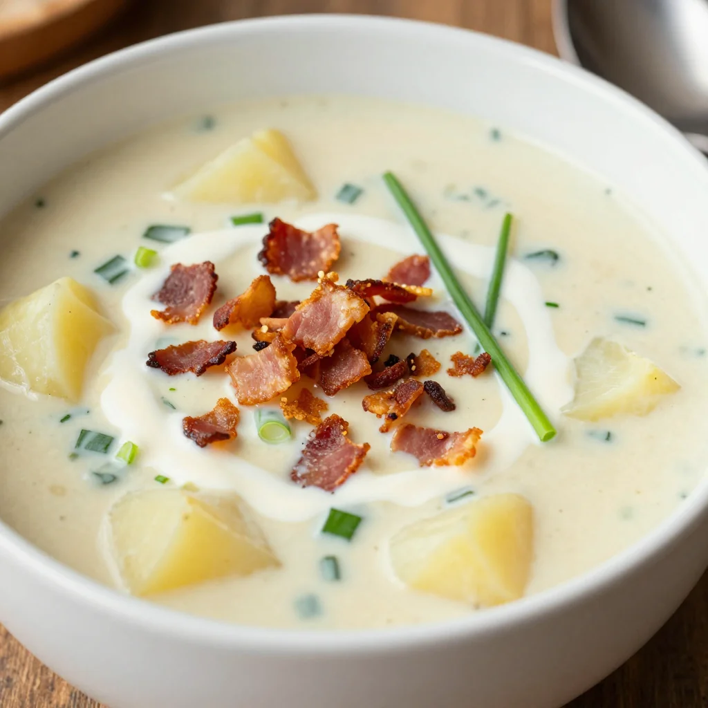 Creamy Slow Cooker Potato Leek Soup With Crispy Bacon Bits