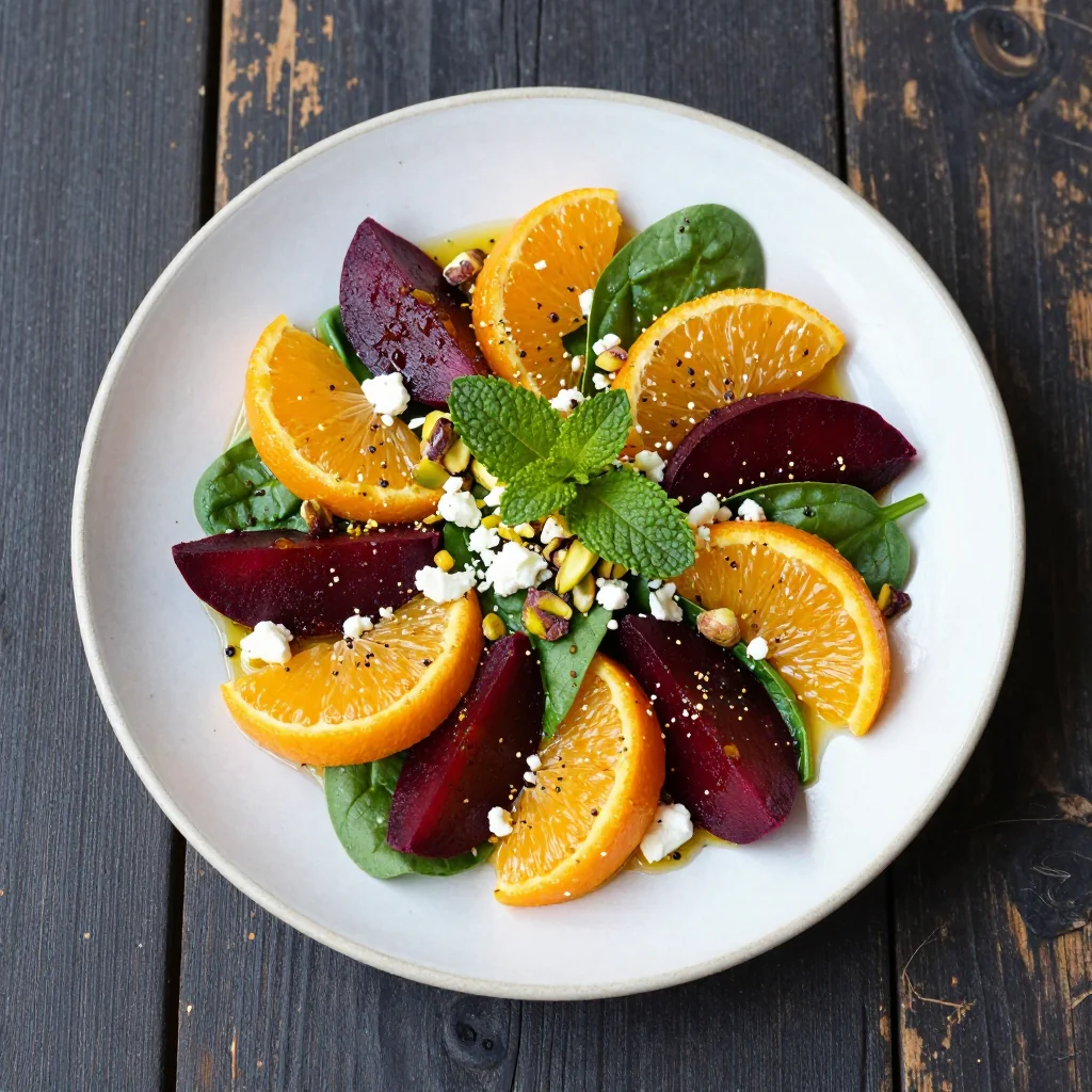 warm citrus and spinach salad with roasted beets for january
