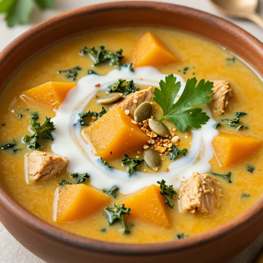clean eating slow cooker chicken and winter squash soup for chilly nights