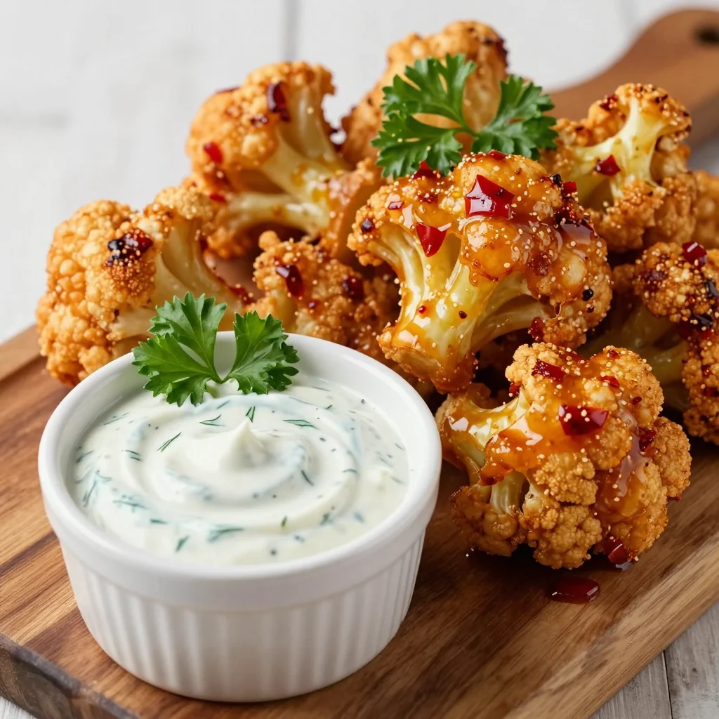Spicy Honey Glazed Cauliflower Bites With Ranch Dipping Sauce