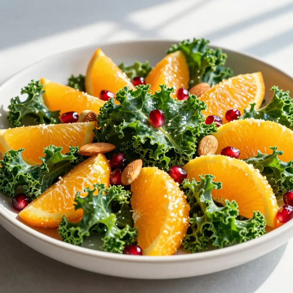 healthy citrus and herb salad with kale and oranges for detox and reset