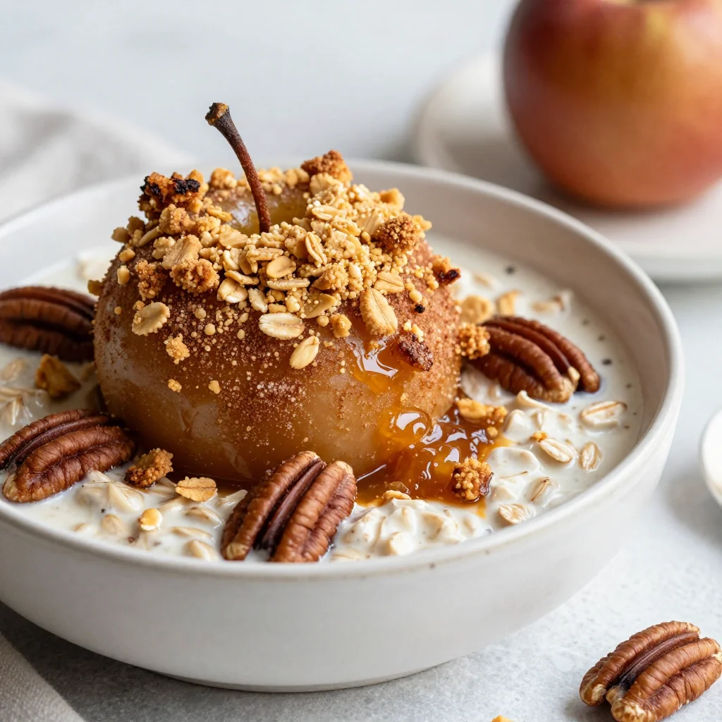 Warm Apple Crumble Oatmeal for Breakfast