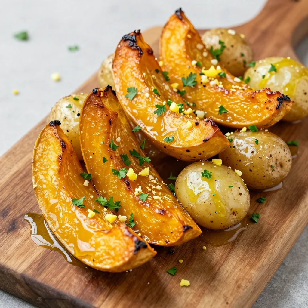 light lemon garlic roasted winter squash and potatoes for dinners