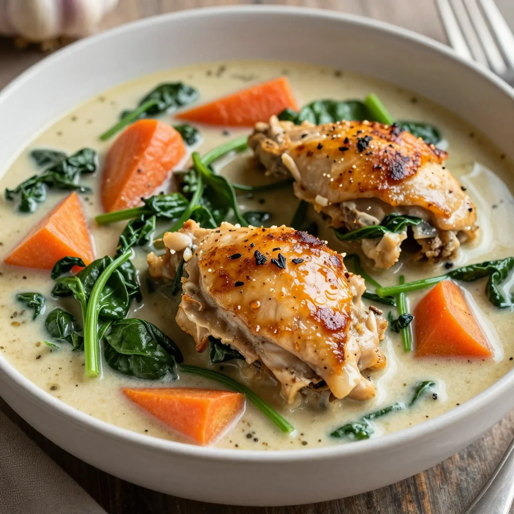 creamy garlic chicken and spinach stew for winter meal prep dinners