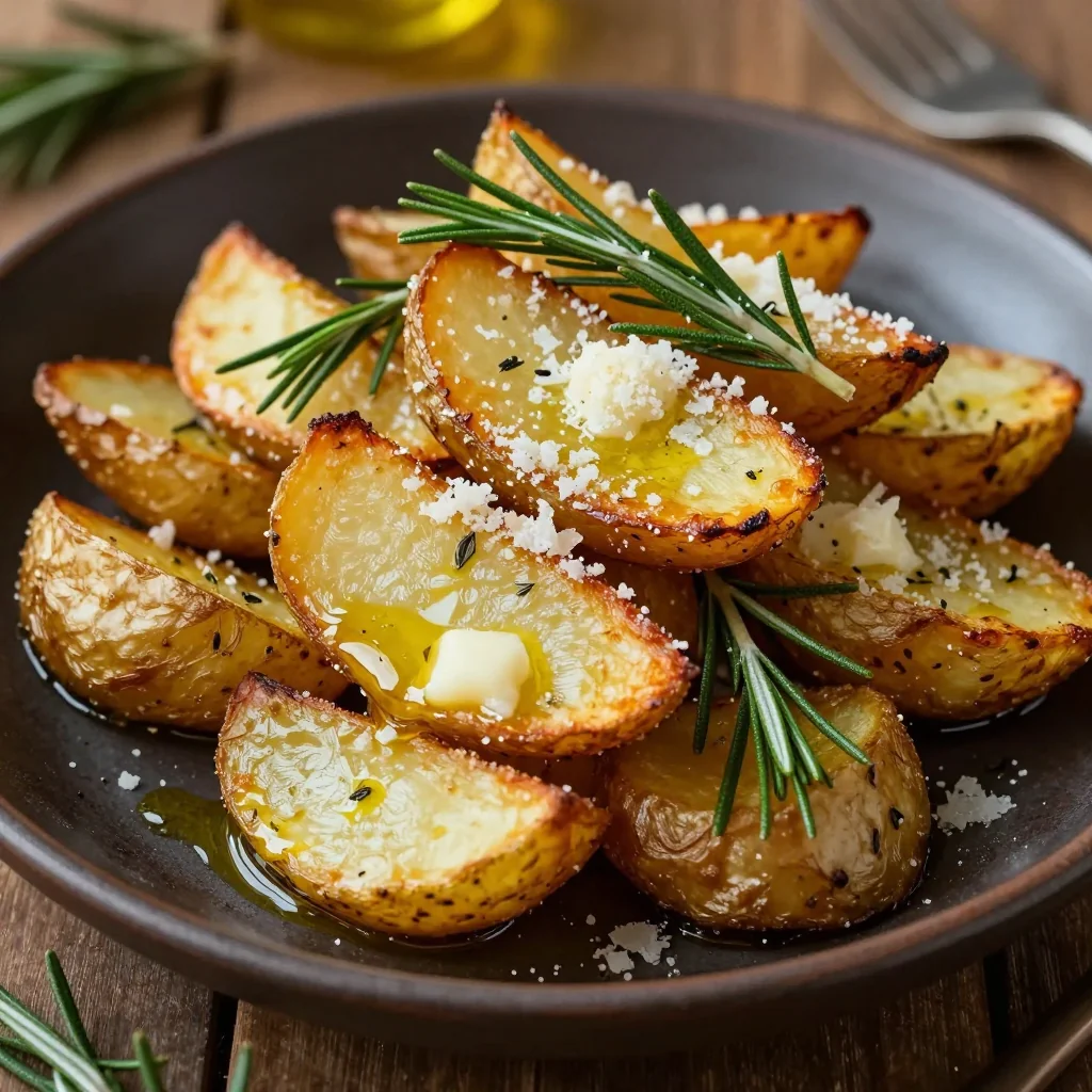 garlic parmesan roasted potatoes with fresh rosemary for winter dinners