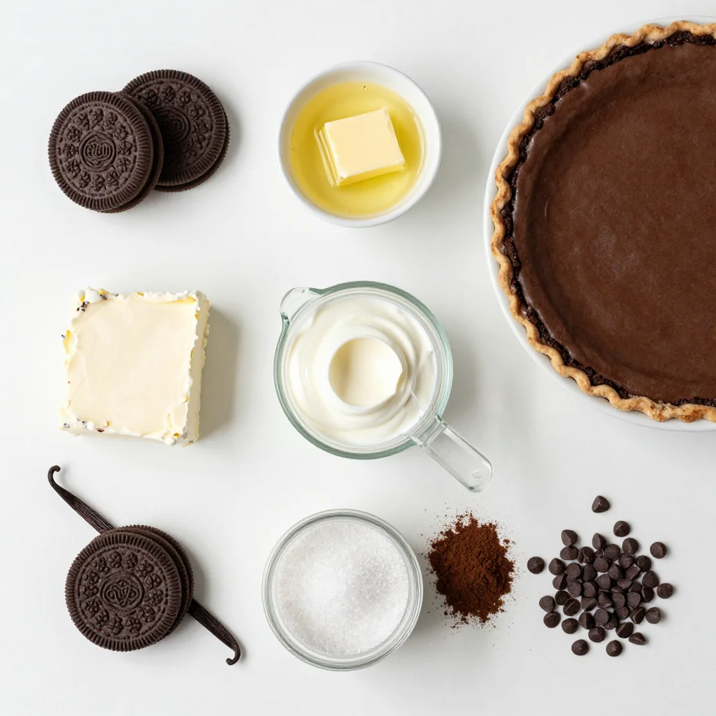 All ingredients laid out for Chocolate Cream Pie with Oreo Crust