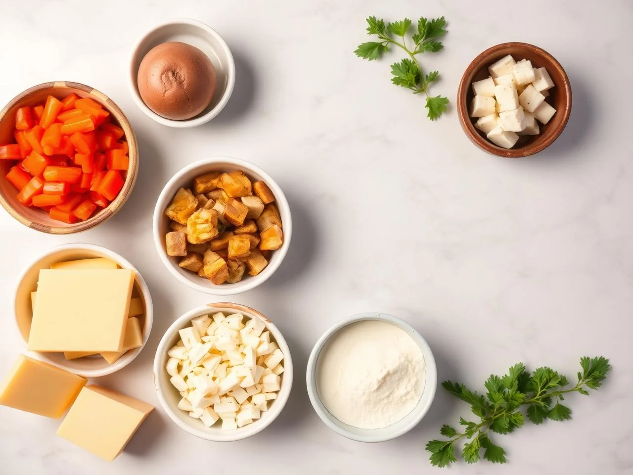 Ingredients for Cheese And Ham Strata