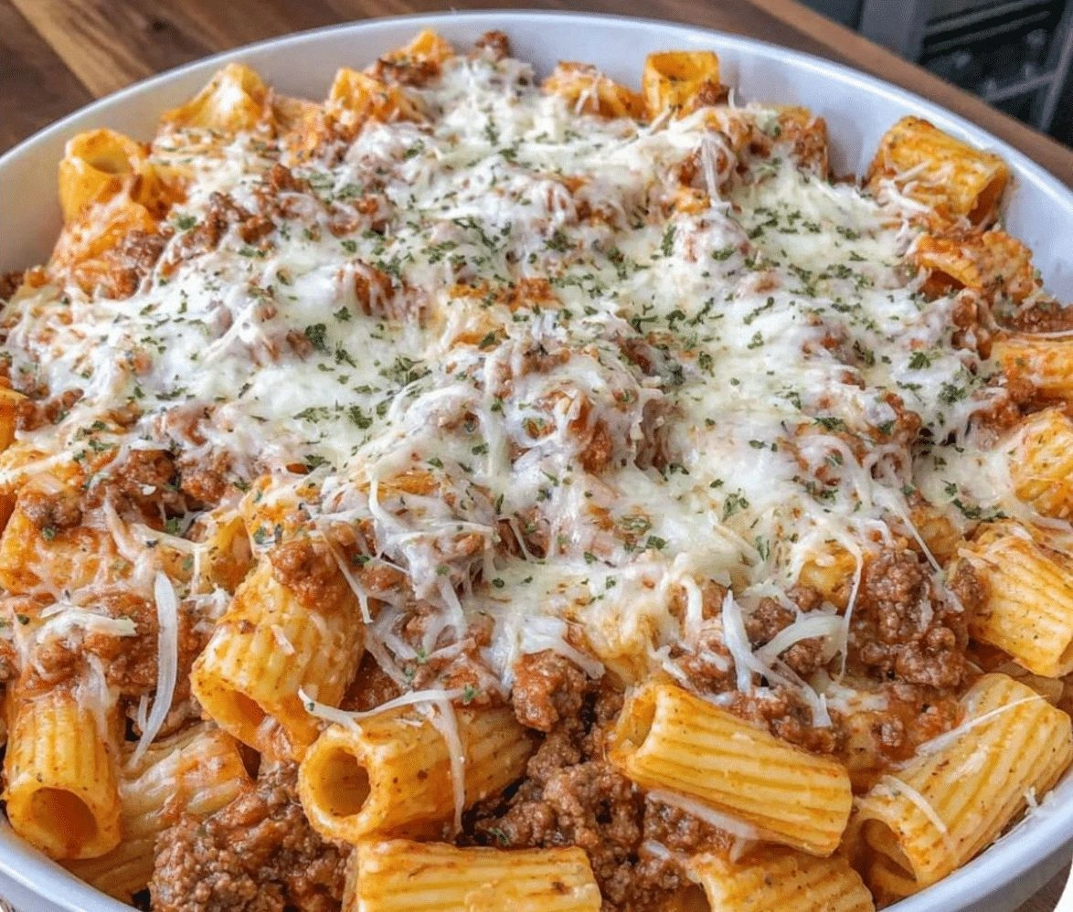 Cheesy Beef Rigatoni Bake Reci