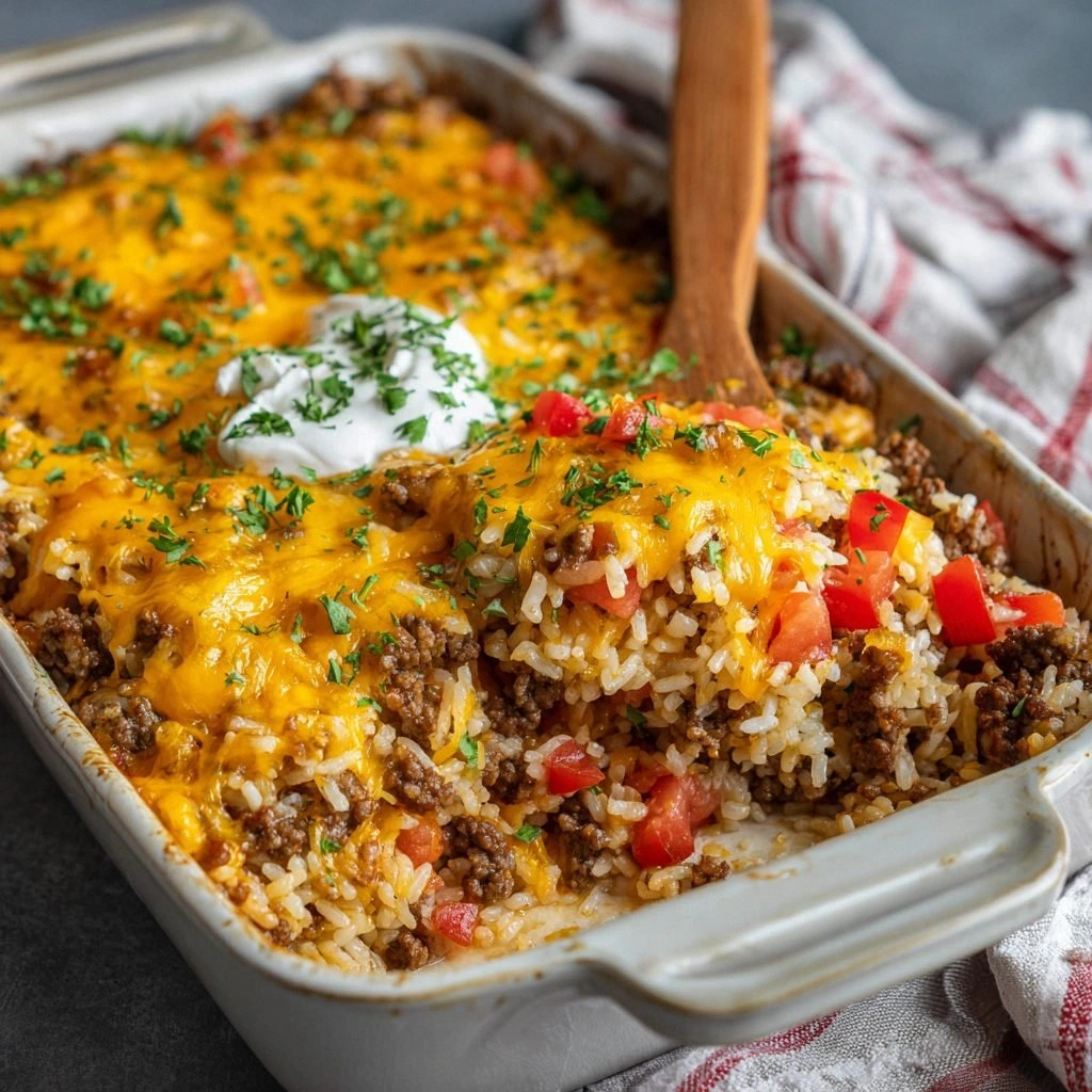 Cheesy Ground Beef & Rice Cass