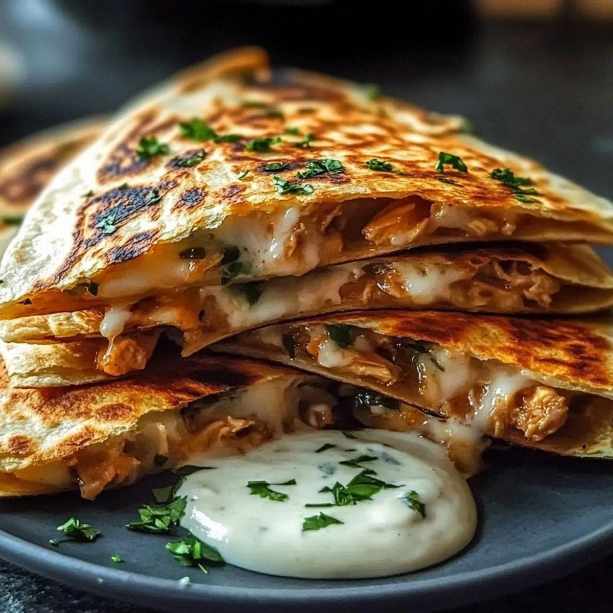 Cheesy Hot Honey Chicken Quesadillas with Jalapeño Cream Magic
