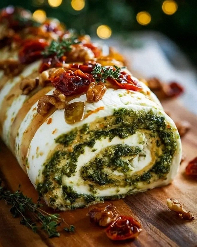 Cheesy Pesto Delight Log: Irresistibly Creamy Recipe!