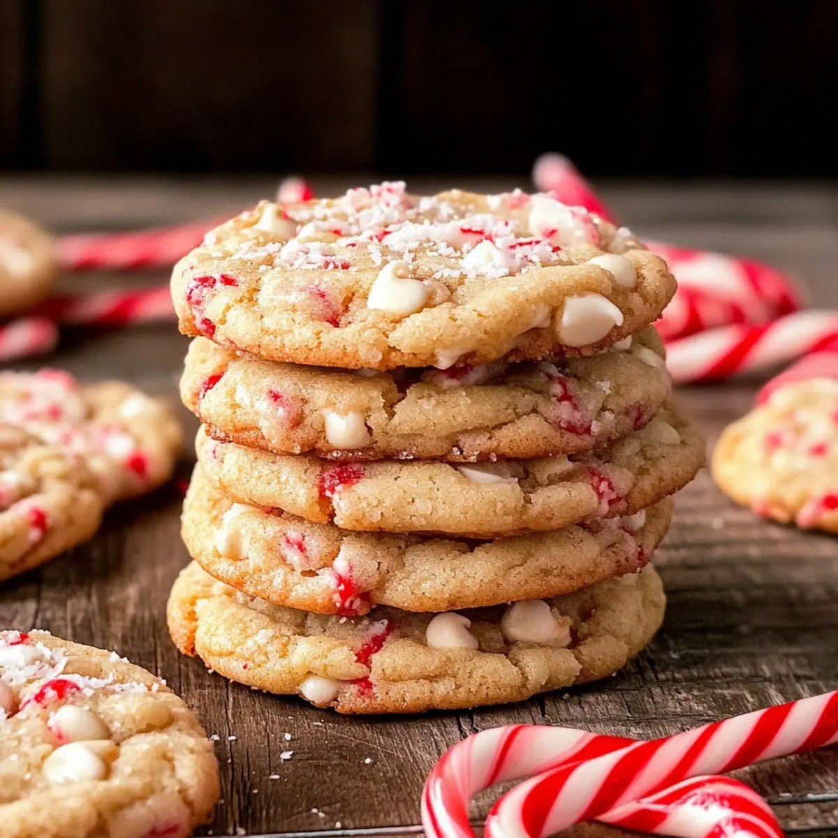 Chewy White Chocolate Candy Cane Cookies for the Holidays