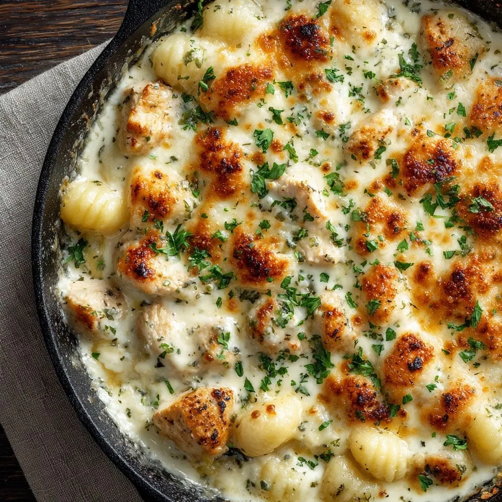 Chicken Alfredo Gnocchi Bake: 