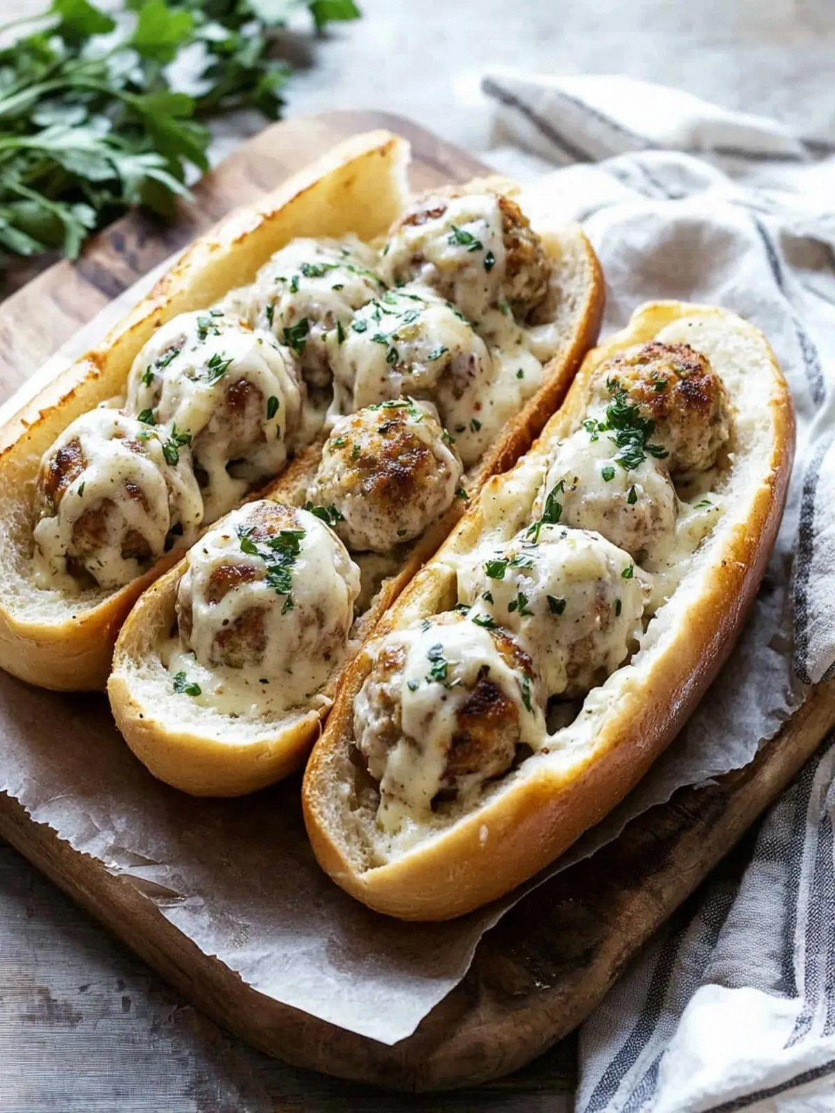 Chicken Alfredo Meatball Subs 