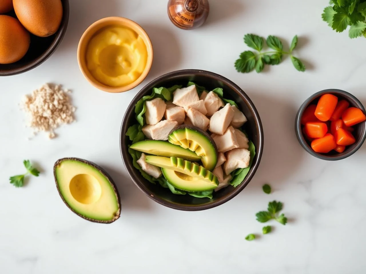 Ingredients for Chicken And Avocado Salad Bowl