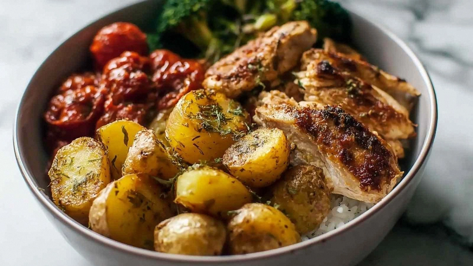 Chicken and Roasted Potato Bow