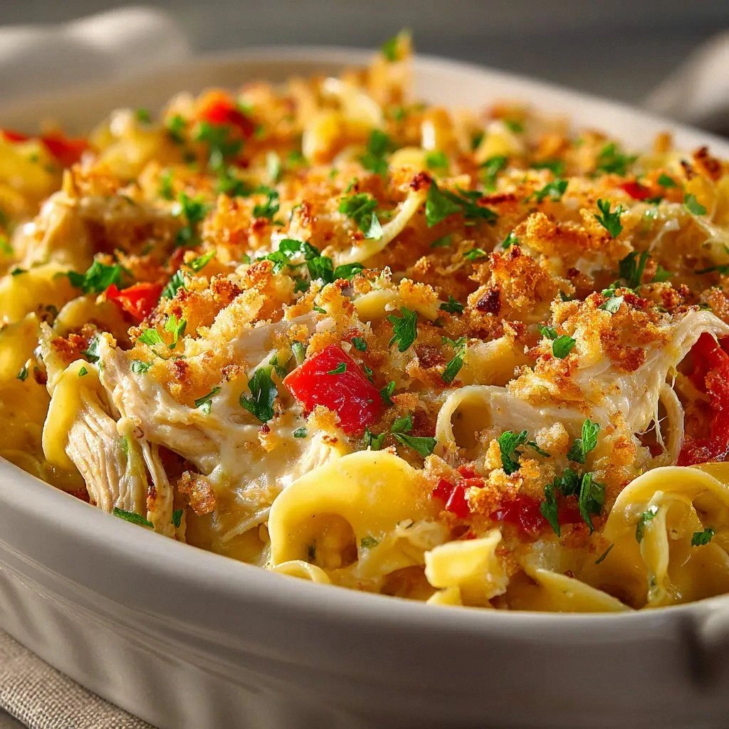 Chicken Cheddar Noodle Bake: T
