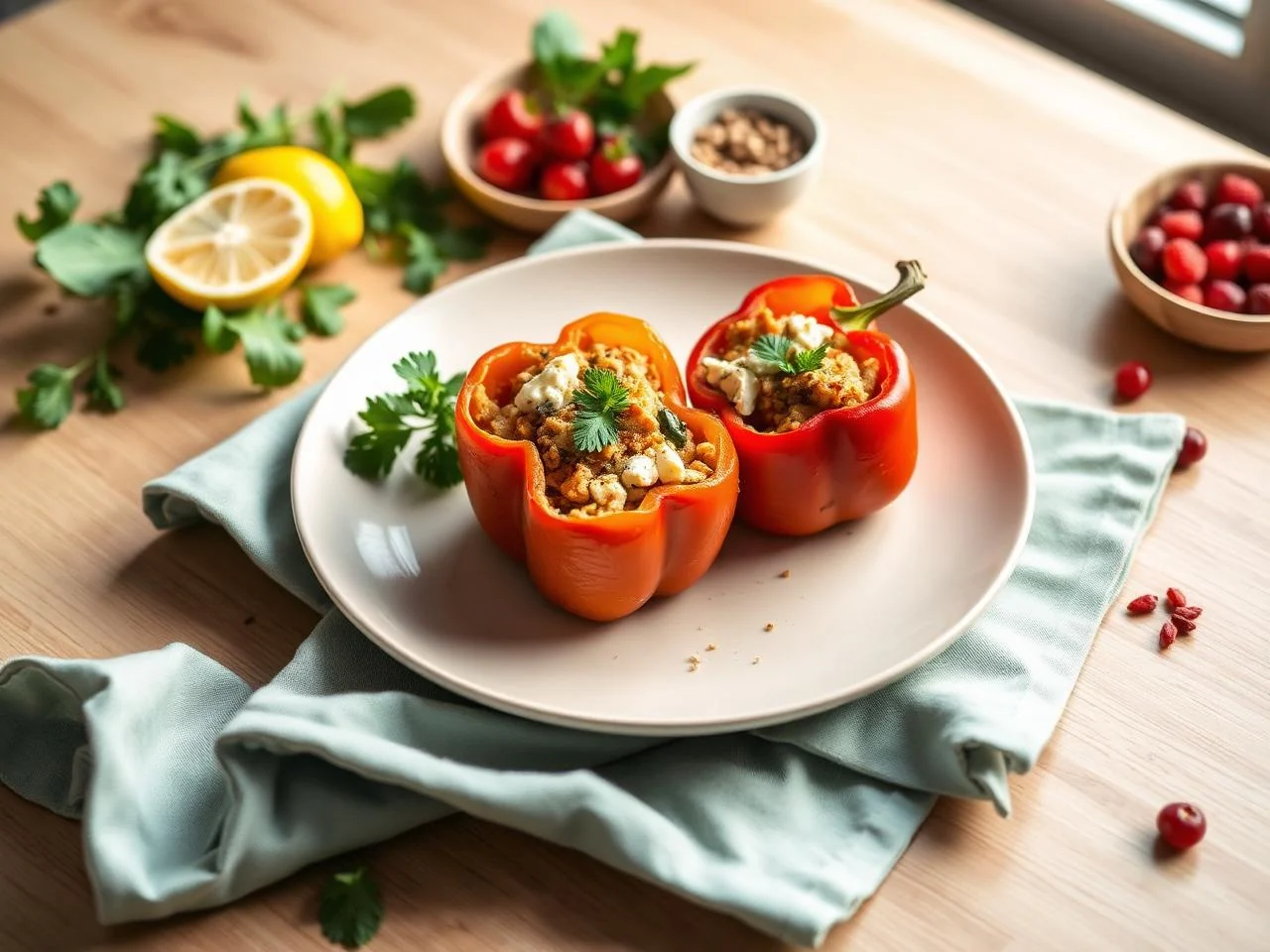 Chicken Feta Stuffed Bell Peppers
