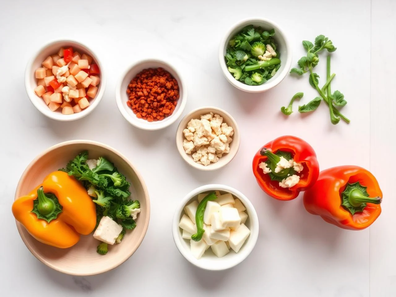 Ingredients for Chicken Feta Stuffed Bell Peppers